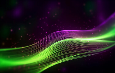 Fototapeta premium abstract futuristic background with green purple neon wave fantastic wallpaper AI generative technology