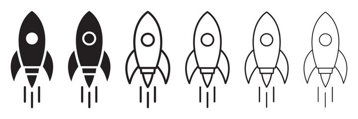 Set of rocket icons. Spaceship symbol, startup, rocket launch. New business startup, development. Vector illustration.