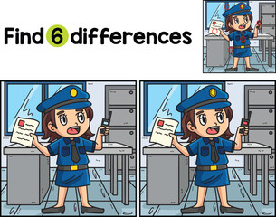 Policewoman Reporting Find The Differences - obrazy, fototapety, plakaty