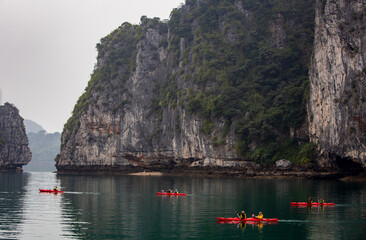 Kayakers in Halong Bay