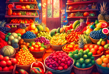 Fototapeta na wymiar lots of fruit and vegetables together