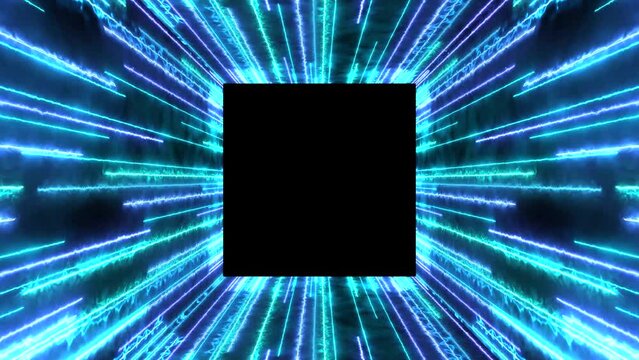  fiber neon lights tunnel energy lines on black background scifi animation modern look square at the end for logo template intro video