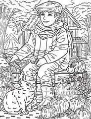Thanksgiving Boy Sitting on Box Adults Coloring 