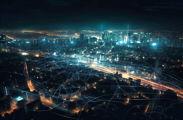 an image of a city with lines or network