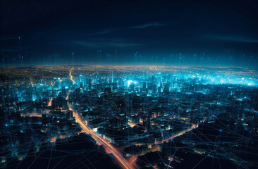 an image of a city with lines or network