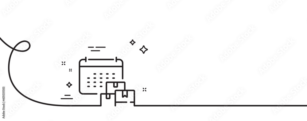 Poster delivery calendar line icon. continuous one line with curl. parcel logistic date sign. express servi