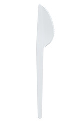 Eco-friendly disposable utensils like knife on white background.