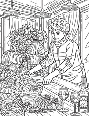 Thanksgiving Boy Setting Table Adults Coloring