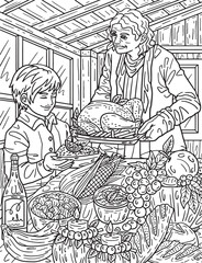 Thanksgiving Grandma Preparing Food Adult Coloring