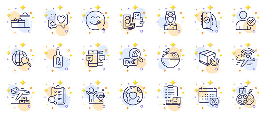 Fototapeta na wymiar Outline set of Calendar tax, Donation and Heart line icons for web app. Include Fake news, Winner cup, Inspect pictogram icons. Smartphone sms, Alcohol free, Web search signs. Vector