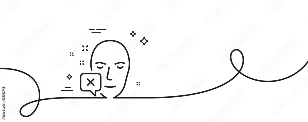 Poster face declined line icon. continuous one line with curl. human profile sign. facial identification er