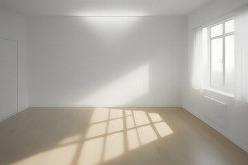 empty room illuminated by the rays of the sun, presentation, advertising. Generative AI