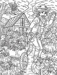 Thanksgiving Boy with Wheelbarrow Adults Coloring