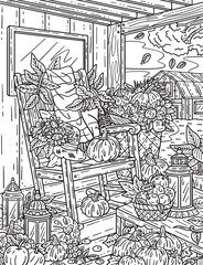 Thanksgiving Chair in Porch Adults Coloring Page 