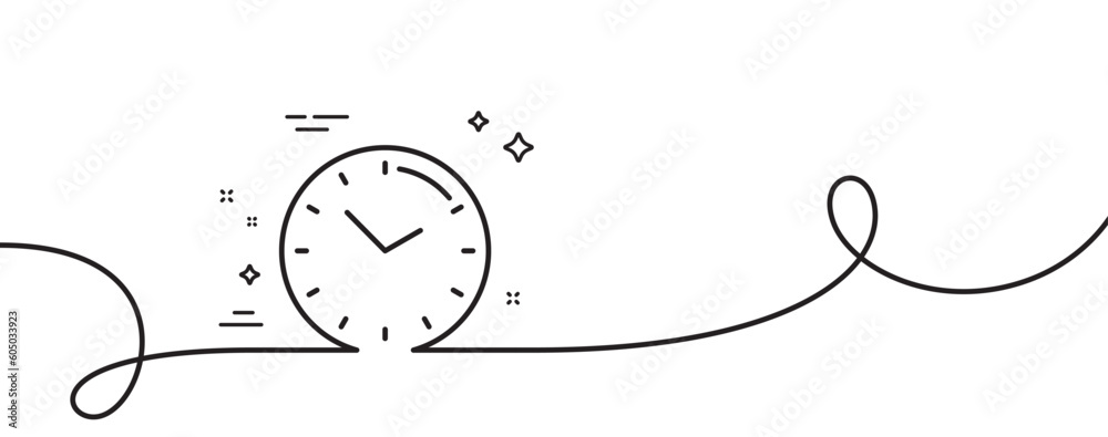 Poster time management line icon. continuous one line with curl. clock sign. watch symbol. time single outl