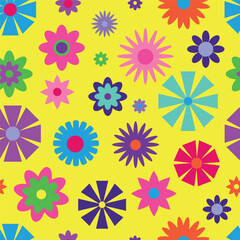 Y2K floral pattern. Funny funky retro flowers background