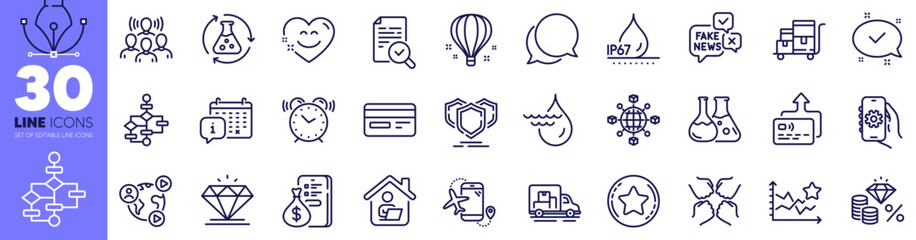 Truck transport, Alarm clock and Squad line icons pack. Money, Fake news, Ranking stars web icon. Money tax, Block diagram, Loyalty star pictogram. Team work, Diamond, Inspect. Vector
