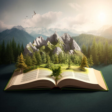 3d book forest. Generative Ai Illustration