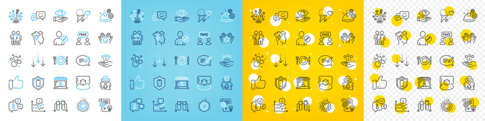 Vector icons set of Message, Clean bubbles and Smartphone protection line icons pack for web with Honeymoon travel, Consolidation, Chemistry beaker outline icon. Gear, Food, Survey pictogram. Vector