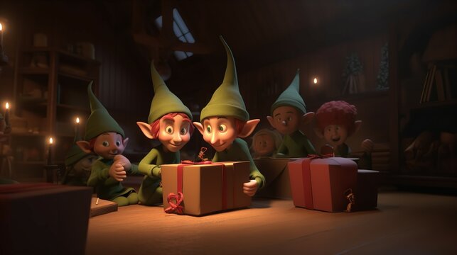 Jolly Christmas Elves in 3D