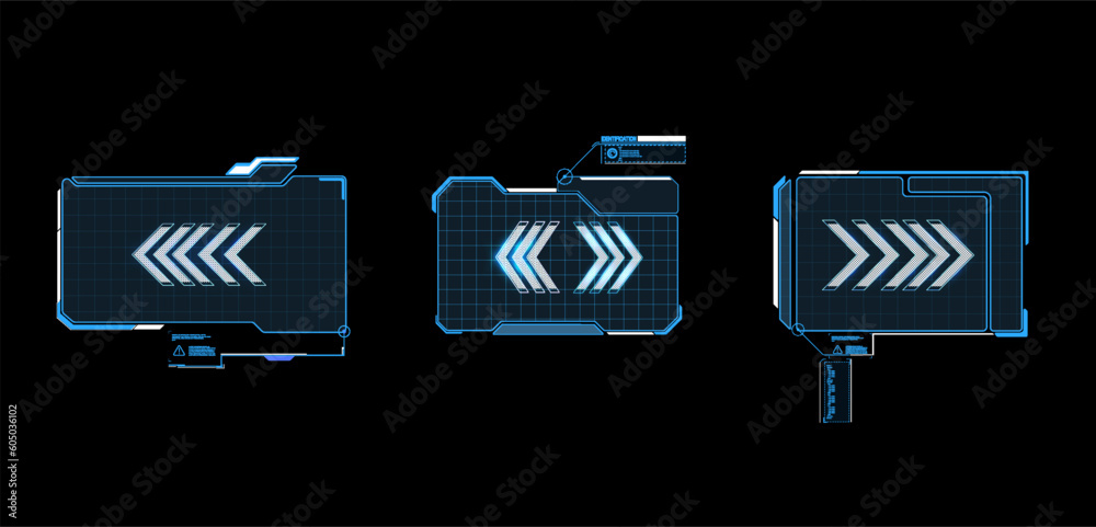 Poster hud frames. futuristic modern hud control panel. high tech screen digital hologram window, gaming me
