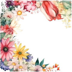 Obraz premium different species of flowers as a frame border, copyspace, generative ai
