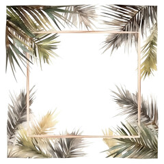 Fototapeta na wymiar palms and pampas as a frame border with a gold leaf border, square, copyspace, generative ai