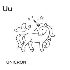 Vector learning alphabet for kids black and white flashcard