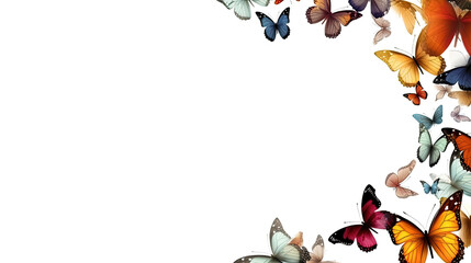 butterflies of different species forming a frame border, copyspace, generative ai.