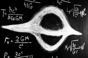Black hole and glowing plasma in space. Black hole in universe