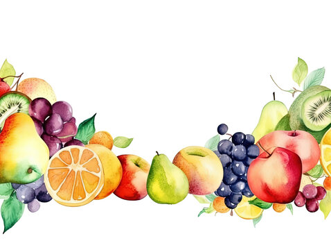 variety of fresh fruits as a frame border, copyspace, generative ai
