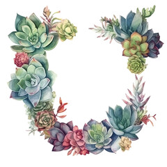 Fototapeta premium an arrangement of various succulent plants forming a frame border, copyspace, generative ai