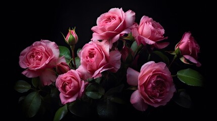 Fototapeta premium Roses, red and pink Horizontal background, Nature-themed, photorealistic illustrations in JPG. Generative AI