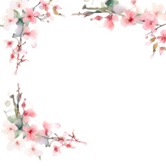 Obraz na płótnie Canvas delicate cherry blossoms forming a frame border, copyspace, generative ai