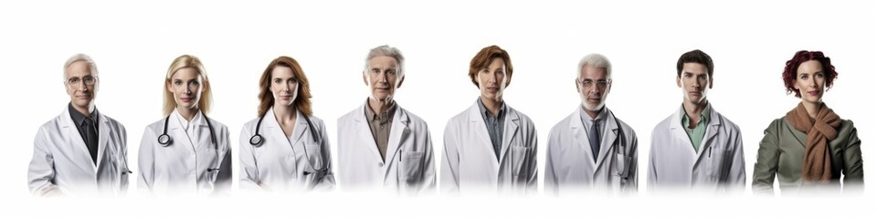 Obraz premium Set of isolated doctors, portrait front view. Generative AI