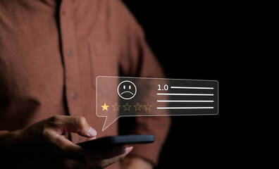 Customer review satisfaction feedback survey concept. experience dissatisfied, Unhappy user giving...