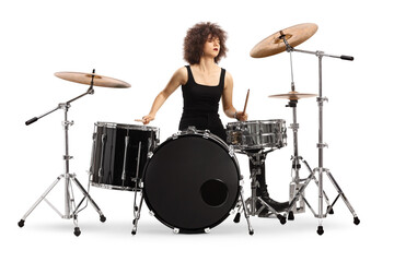 Fototapeta premium Female drummer performing