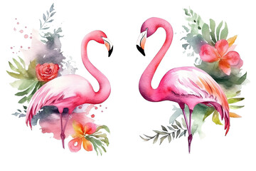 exotic flamingos as a frame border, copyspace, generative ai