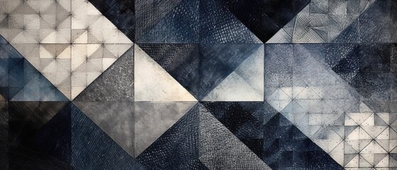 Banner with triangles and diamonds shapes, geometric forms in muted colors. Paper-like beautiful texture. Generative AI.