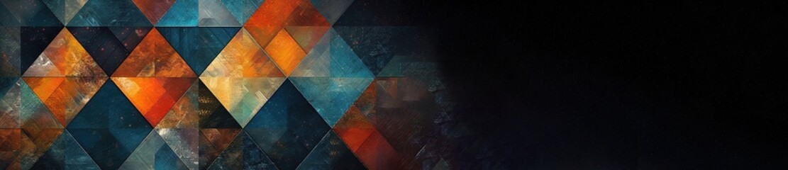 Banner with triangles and diamonds shapes, geometric forms in muted colors. Generative AI.