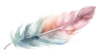 soft pastel detailed feather in watercolor style, generative ai - obrazy, fototapety, plakaty