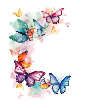 stunning butterflies forming a frame border, copyspace, generative ai