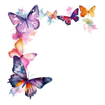 stunning butterflies forming a frame border, copyspace, generative ai
