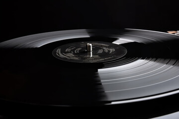 Black vinyl record close up isolated. AI