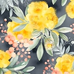 Fototapeta na wymiar mimosas flowers seamless watercolour background