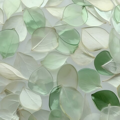 transparent green leaves, background in green shades, pastel mint, pale green, three-dimensional leaves, abstract pastel pattern, mother-of-pearl shine, green ornament, green leaves, background, trans