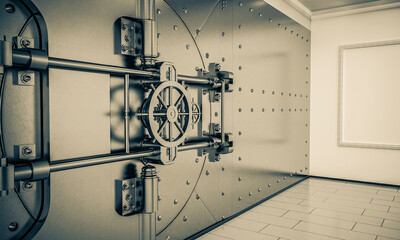bank vault front door with copy space side view