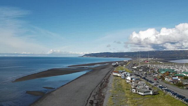 Homer Spit from above in Homer, Alaska. Aerial view.
