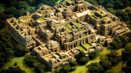 Fototapeta na wymiar aerial view of a mayan city - generative ai