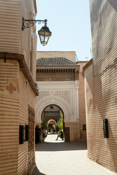 Moorish arch in the hallways entrance to the city of Marrakech in Morocco